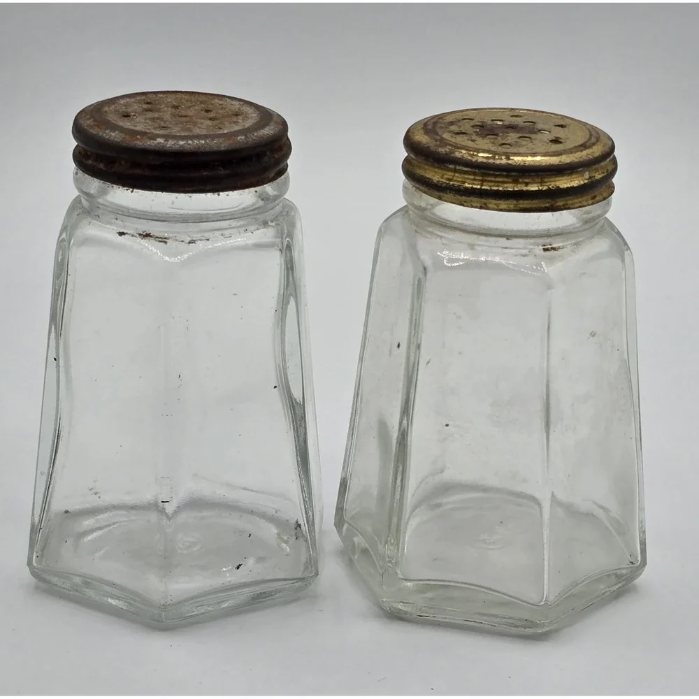 Vintage Glass Pair Salt & Pepper Shakers